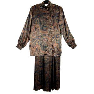 Doncaster Womens Pajama Lounge Set 2 Pieces Top Pants Paisley Brown Size 10 USA